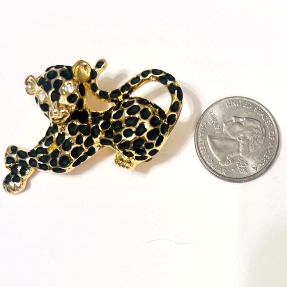 Gold & Black Leopard Spots Cat Beast Kitten Brooch Rhinestone Accents 2.25" - Picture 5 of 6
